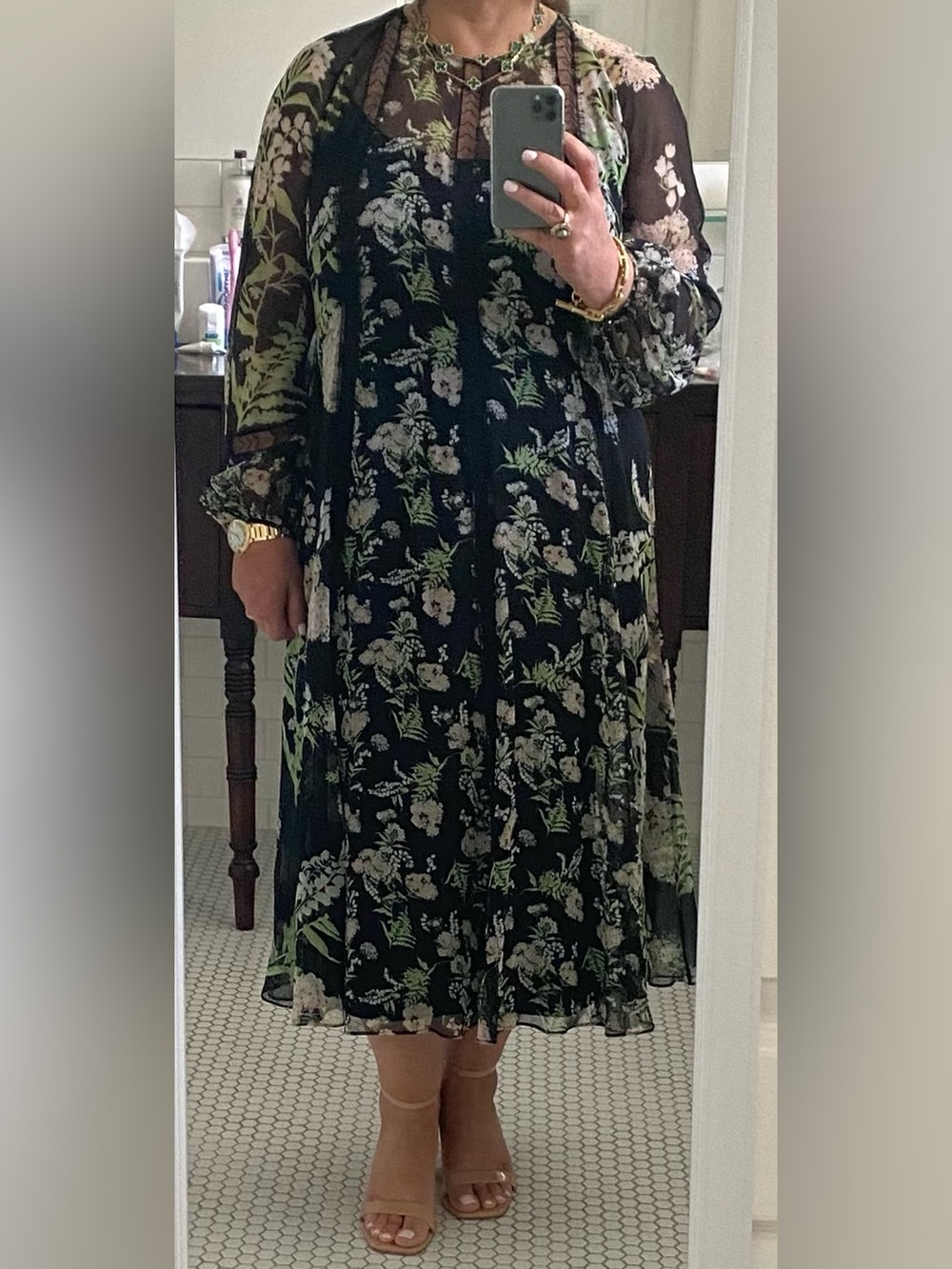 Marina Rinaldi Fit and Flare Floral Print Silk Dress
